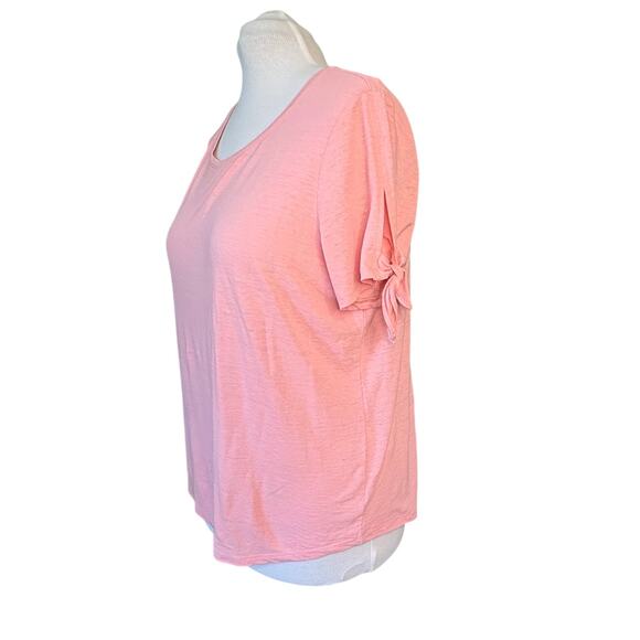 Talbots Plus Size Pink Tie Sleeve Linen Top T-shirt 2X Soft Girl Pastel - Picture 1 of 10